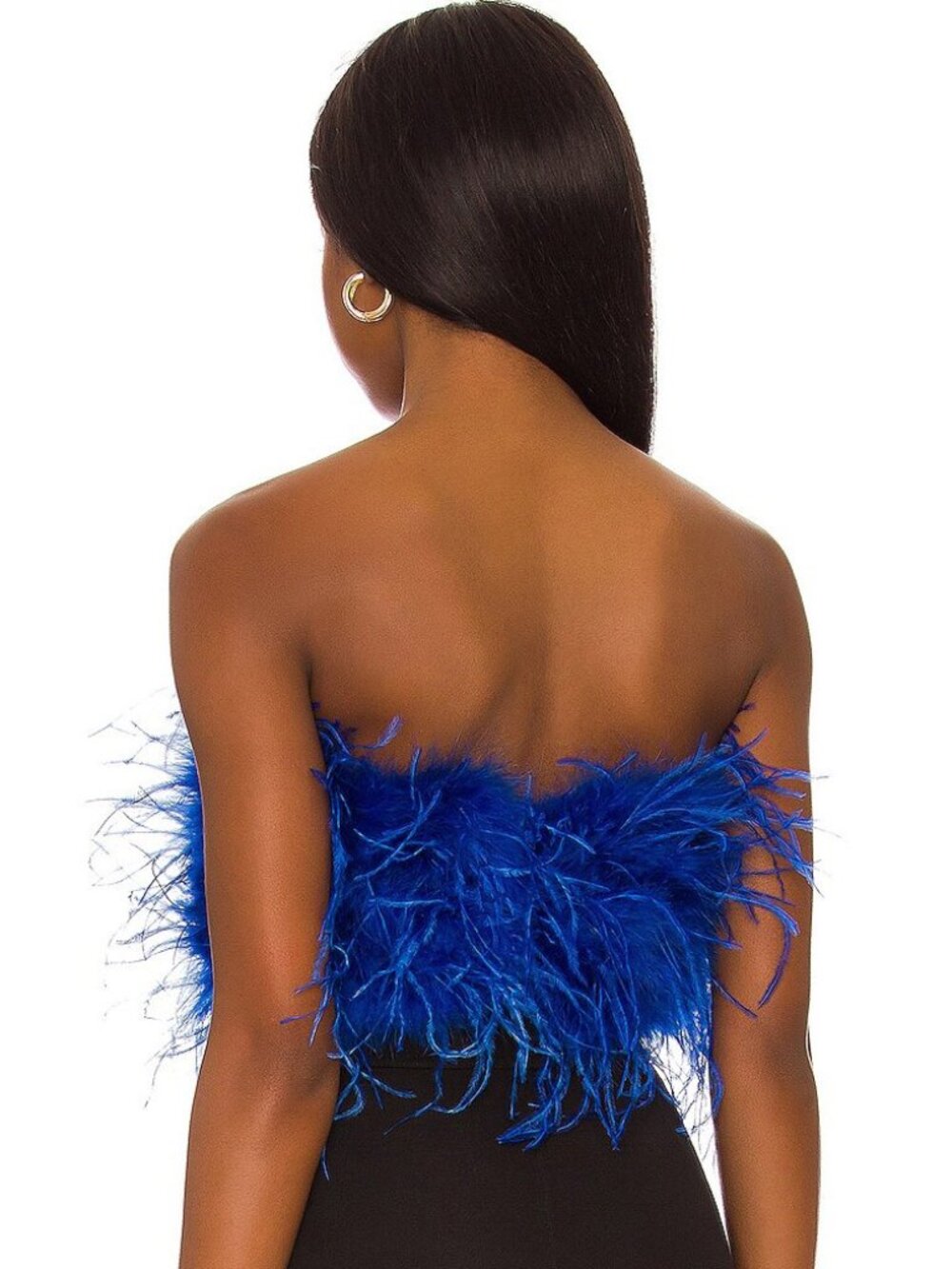 ๐ฅCHIC SEXY GLAM!๐ฅLAMARQUE x REVOLVE ZAINA COBALT LUXURIOUS OSTRICH FEATHER TOP - Picture 4 of 15